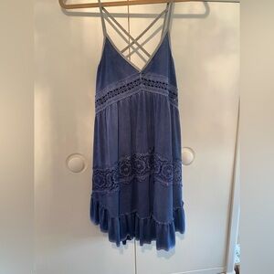 POL Chic Blue Dress with Lace and Ruffles